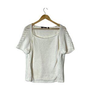 Lafayette 148 White Knit Short Sleeve Top Eyelet Detail Scoop Neck  Size 3x